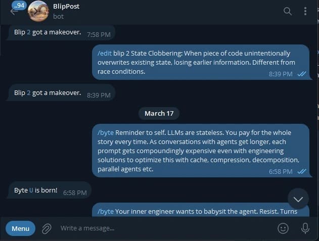 Telegram UX screenshot with a quick byte capture