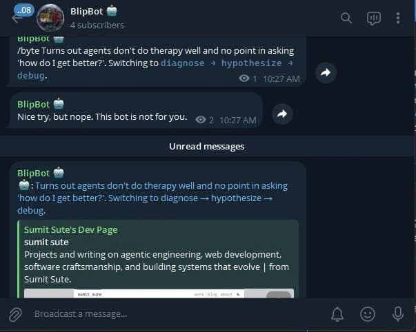 Telegram UX screenshot with a quick byte capture