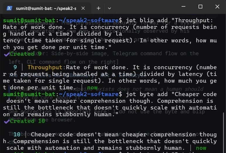 Telegram UX screenshot with a quick byte capture